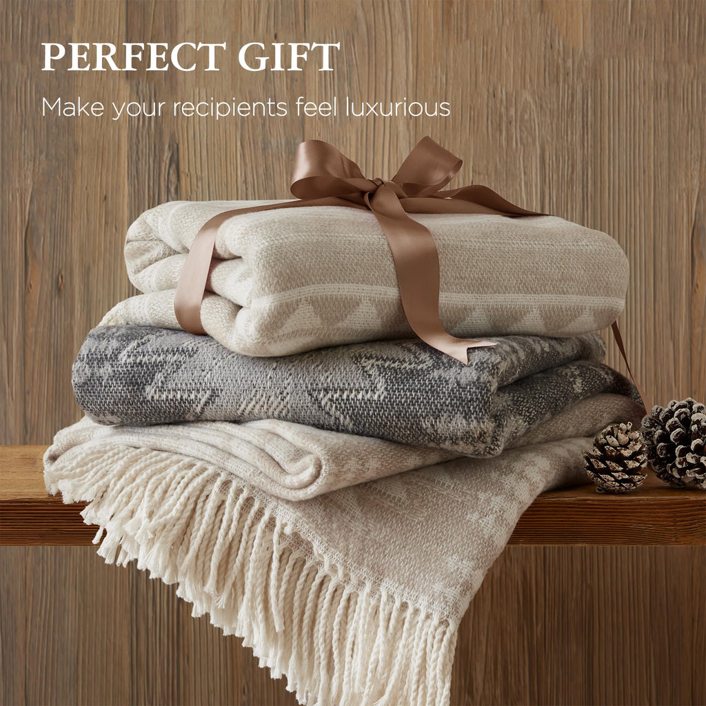 Cotton Jacquard Brushed Throw Blanket 50x60 Stripe Ivory