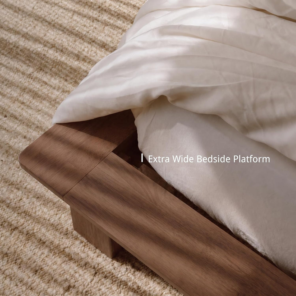 Japanese Joinery Solid Rubberwood Bed Frame, Tool-Free Assembly