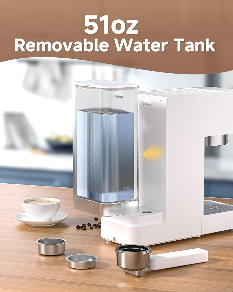 Compact Espresso Machine 20 Bar, Americano, Latte & Cappuccino | Easy One-Touch Brewing, 30s Heat-Up, Stable PID