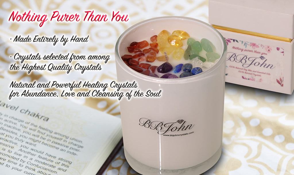 Chakra Crystal Candle - Manifestation Intention - Healing Crystals Gemstones - Seven Chakras Stones - Meditation
