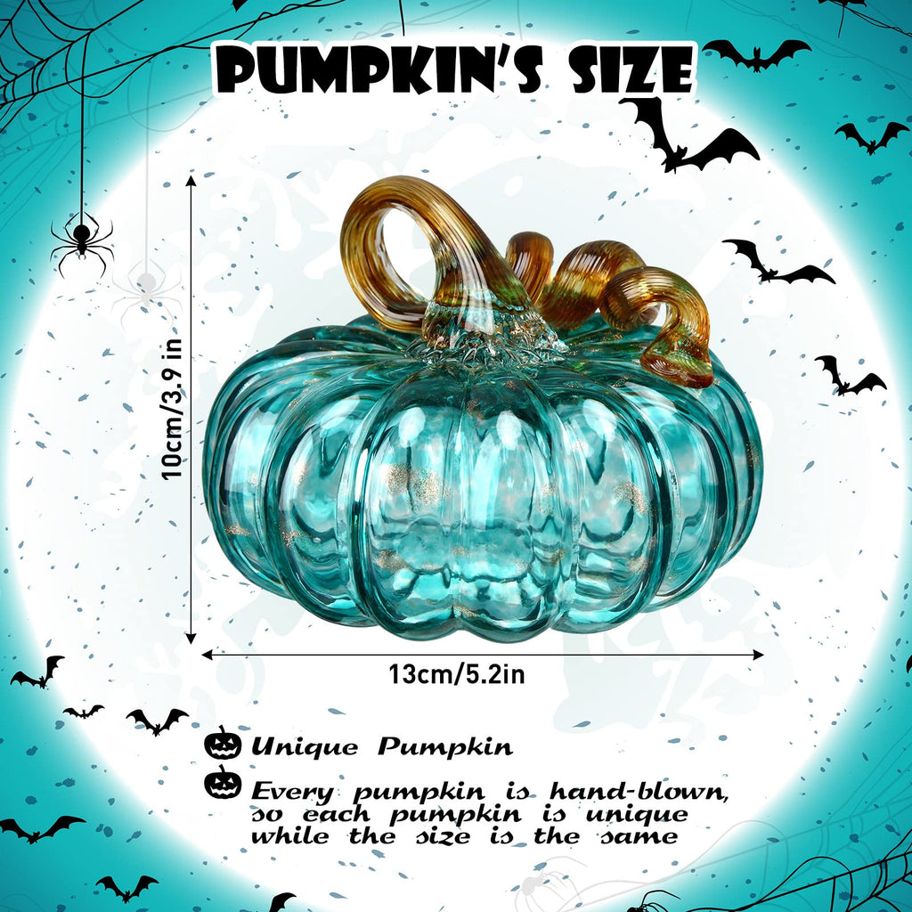 5.1 x 5.1 Inch Fall Hand Blown Glass Pumpkin for Decorating, Blue