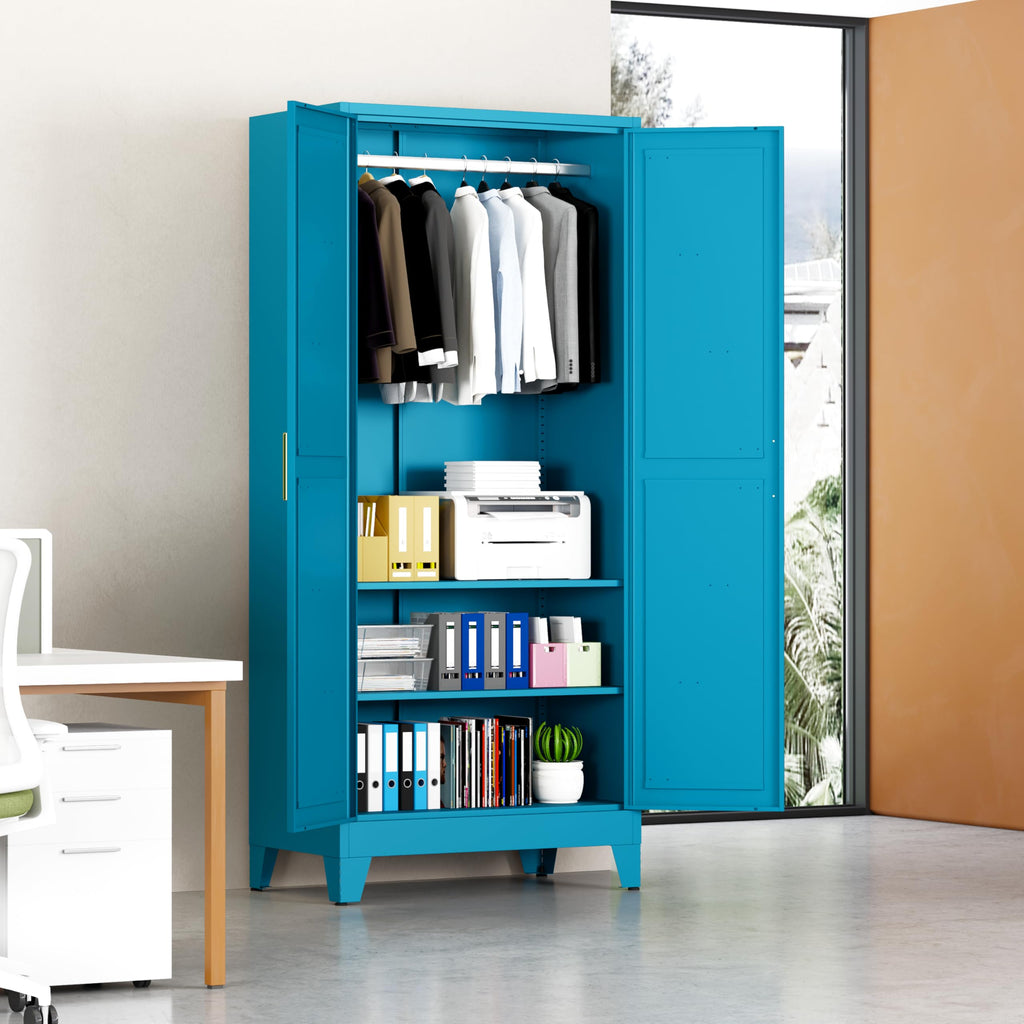 71" Metal Wardrobe Closet Clothing Storage Cabinet with Hanging Rod