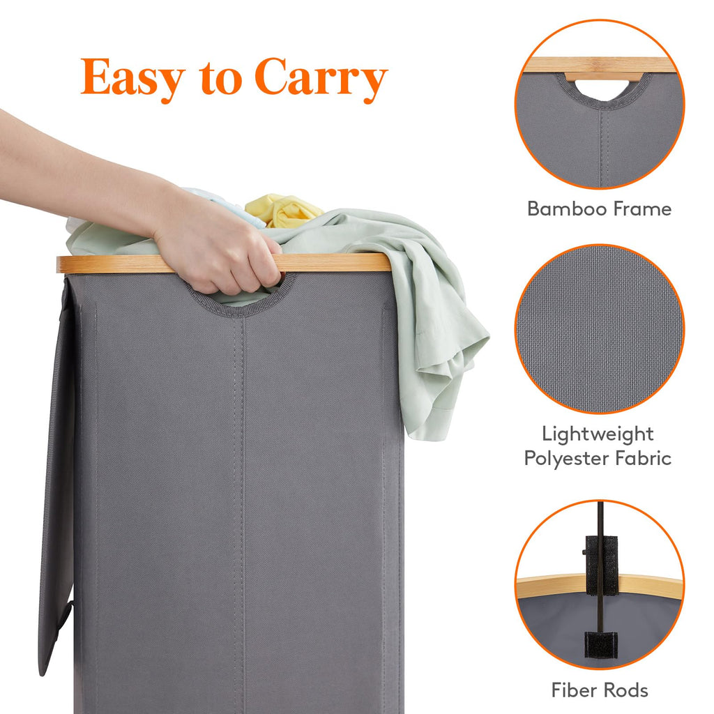 120L Double Laundry Hamper with Lid and Removable Bag, Gray
