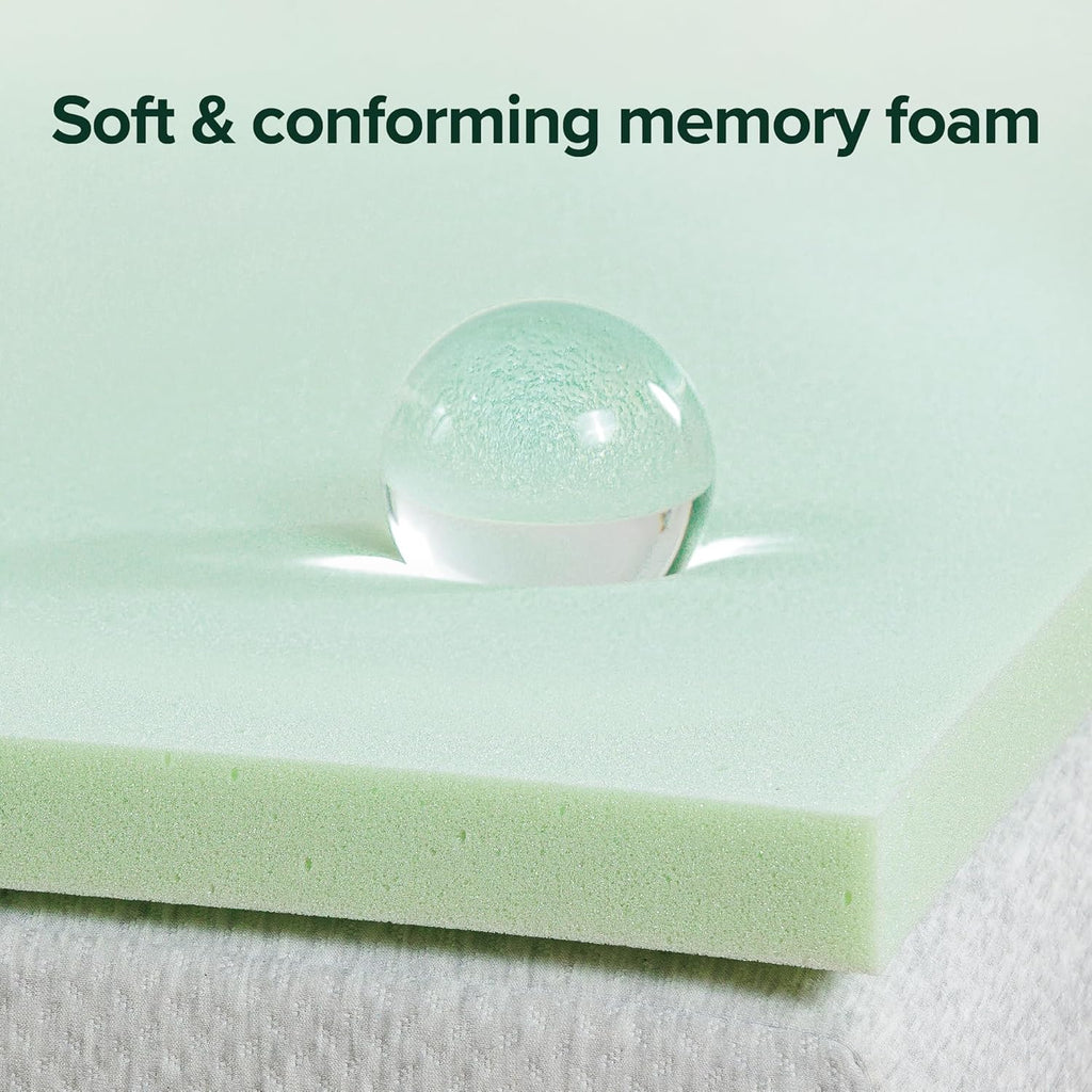 2 Inch Green Tea Memory Foam Mattress Topper, Pressure-Relieving Layer, Ideal for Back Pain Relief, Compact WONDERBOX