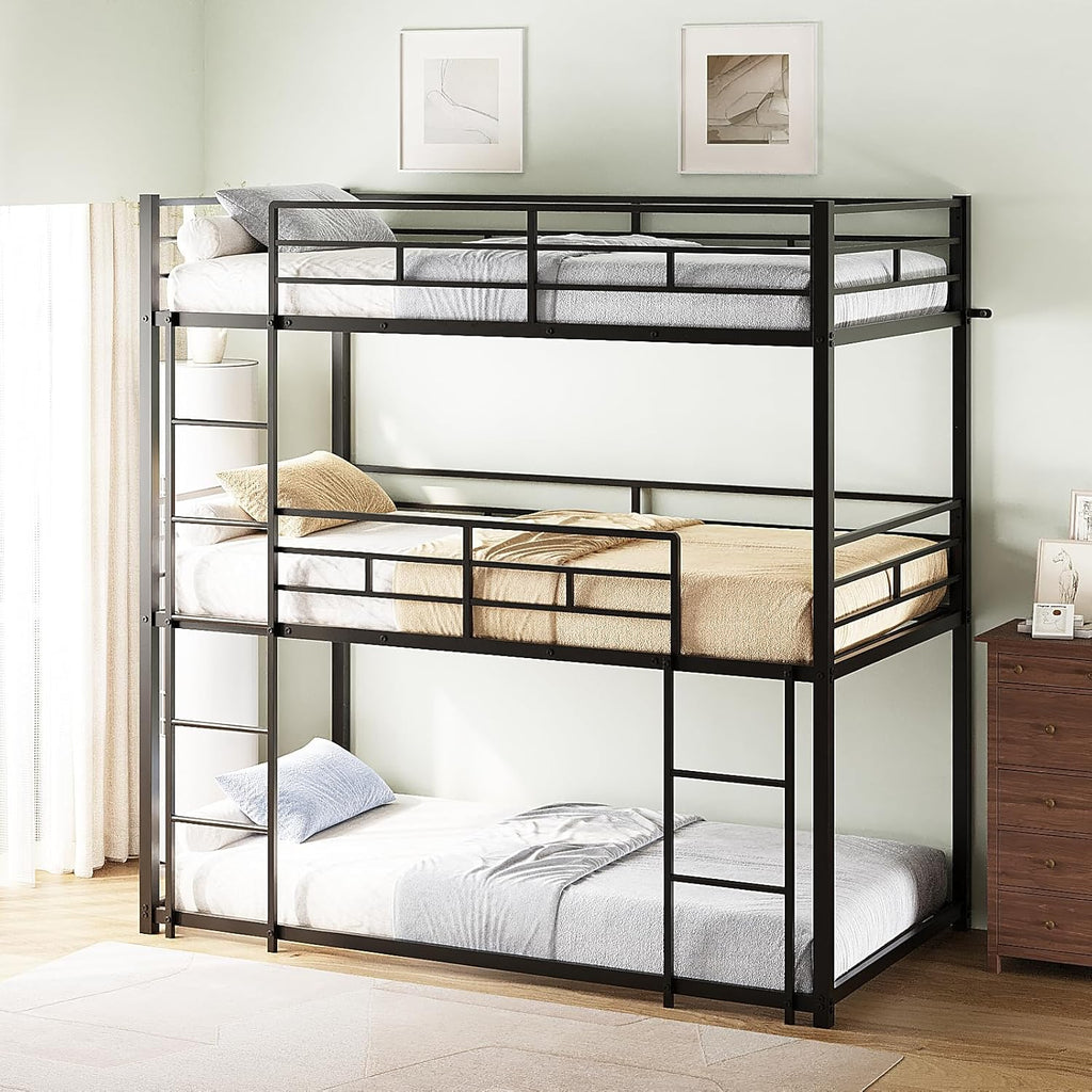 Triple Bunk Bed Twin Over Twin Over Twin, Metal 3 Bunk Bed for Kids, Teens and Adults