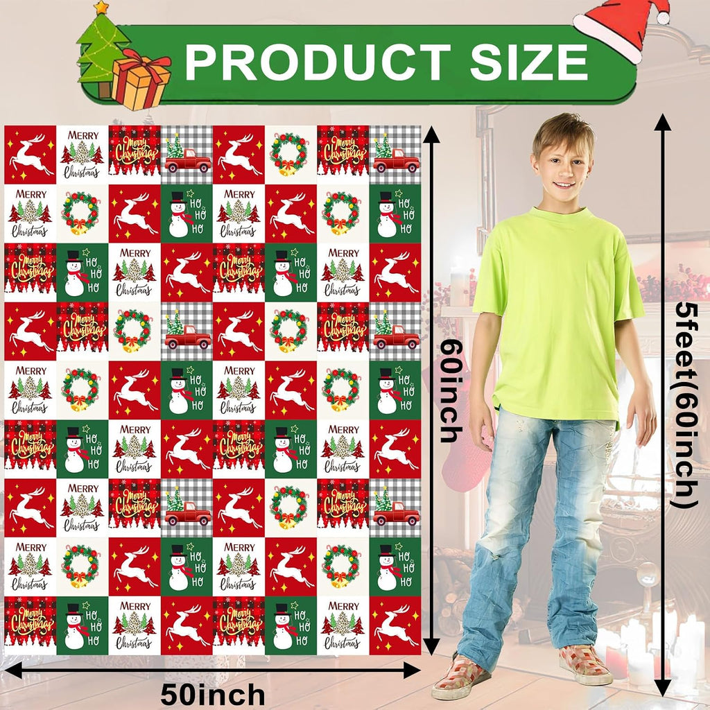 Christmas Throw Blanket Red Green Plaid Snowman Tree Couch Bed Covers