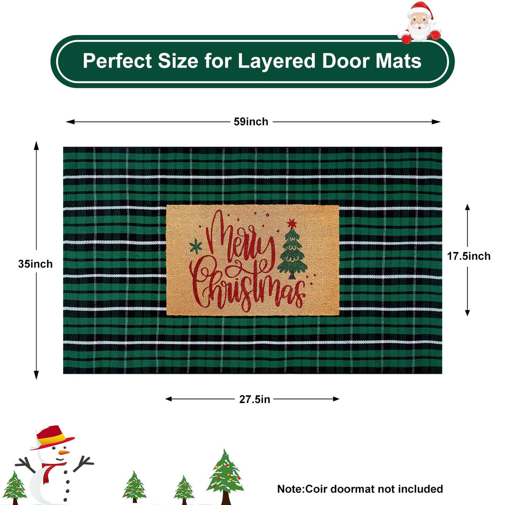 Christmas Door Mat Outdoor Buffalo Plaid Front Porch Rug Decor