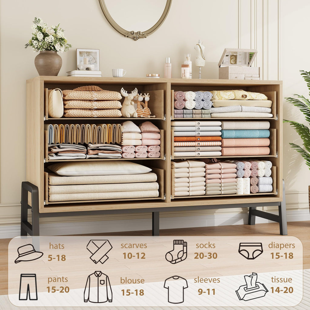 6 Dresser, 52 in Wide Drawer with Large Storage Space, Freestanding Wooden Closet Storage Dresser Chest, Natural Oak