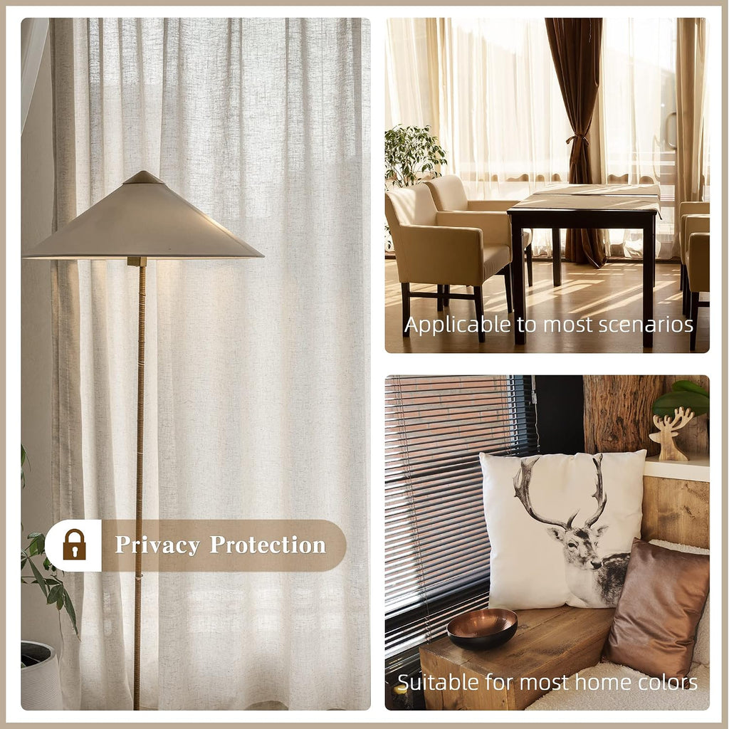 Extra Wide Pinch Pleated Curtains 84 Inch Length Natural Linen Semi Sheer Pleated Drapes with Hooks Light Filtering