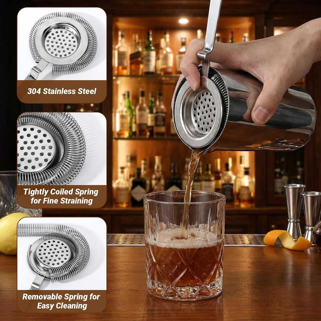 Cocktail Strainer Set, 3 Pack, Includes Hawthorne, Julep & Cone Shaped Fine Mesh Strainer, 304 Stainless Steel Bar - Set of 3