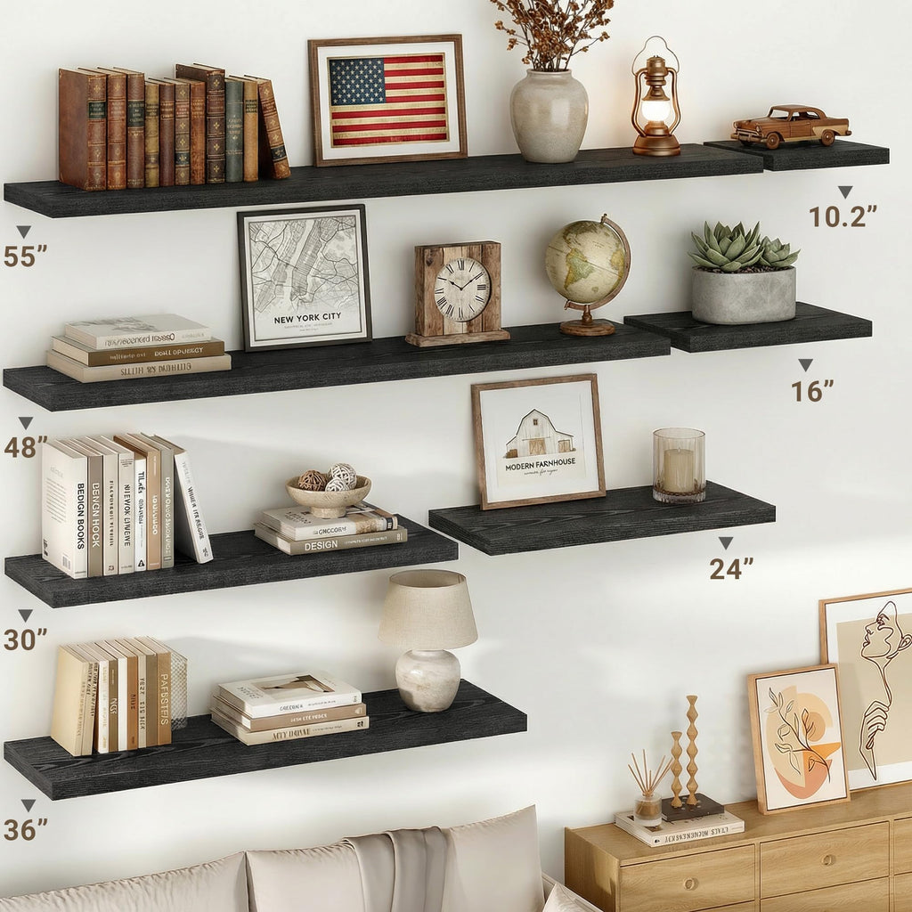 10 in Deep Floating Shelves 16" Set of 2, Black