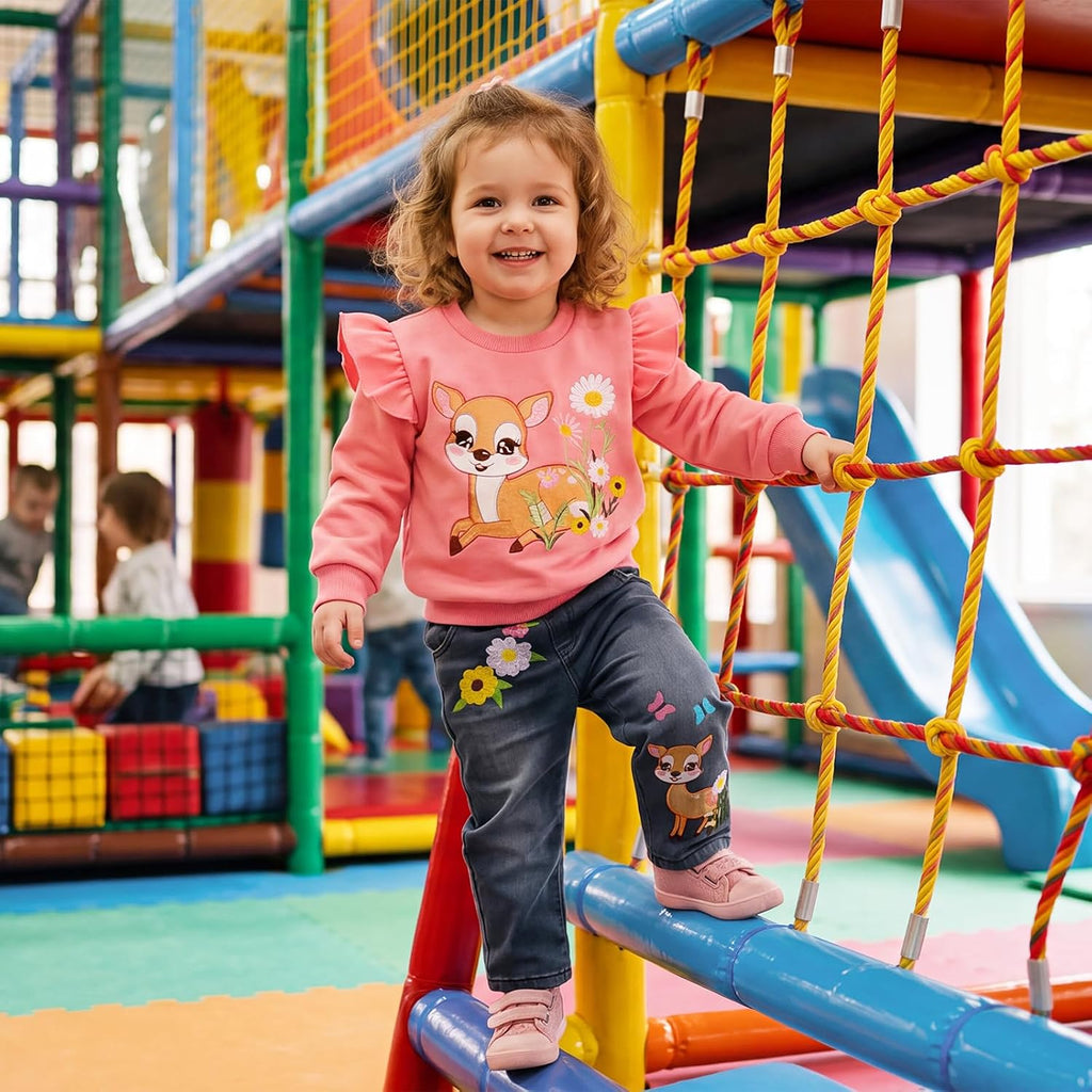 Toddler Clothes for Girls,2 Piece Animal Sweatshirt and Jeans
