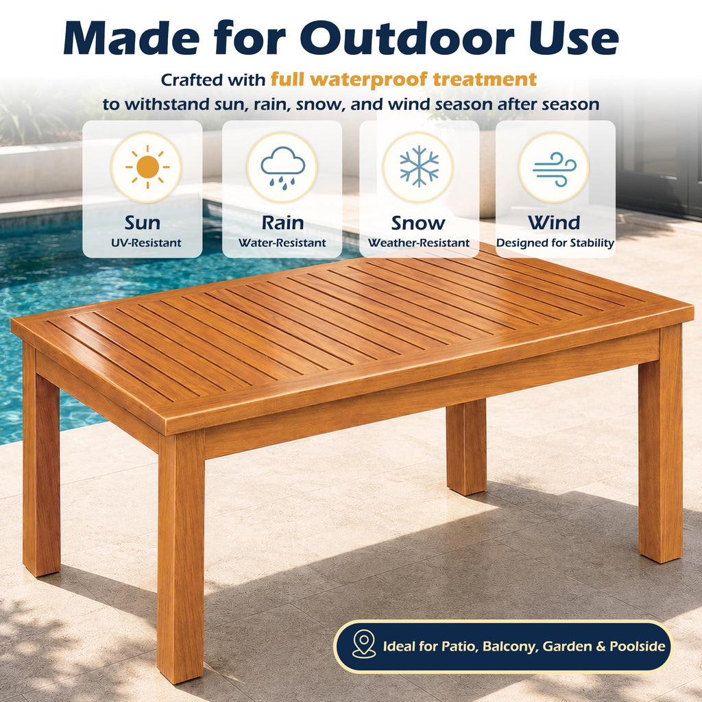 Outdoor Coffee Table, Solid 100% Teak Wood Patio Coffee Table