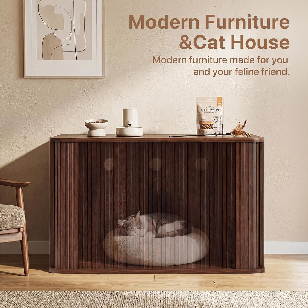 31.5" Cat Litter Box Enclosure Furniture, Hidden Litter Box, Walnut