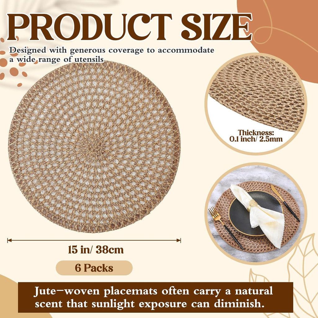 Inch Round Burlap Woven Placemat Boho Jute Charger Bulk - Set of 6