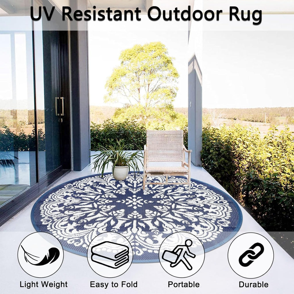 Round Outdoor Patio Rugs 6Ft Waterproof Indoor Outdoor Area Rugs Clearance Reversible Straw Rugs Circle Area Rugs for