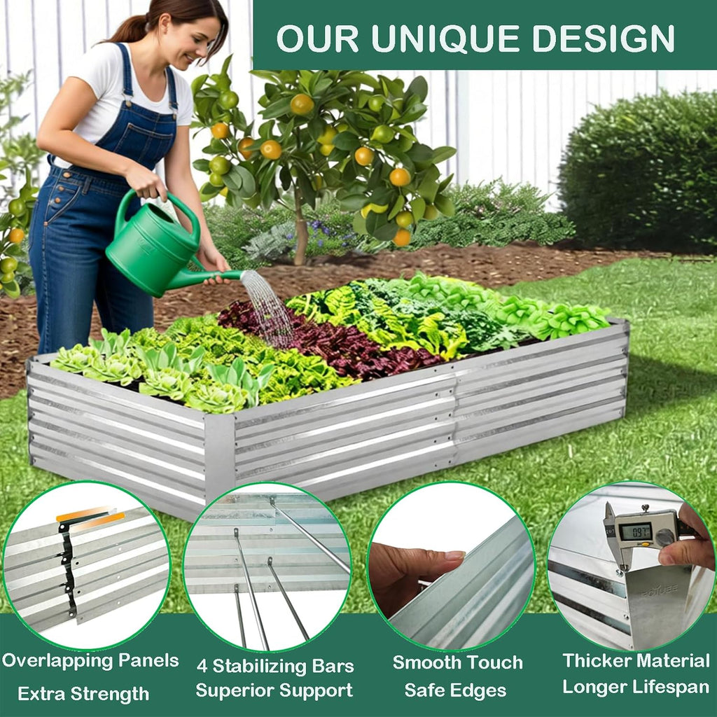 2-Pack Galvanized Raised Garden Bed 8x4x1ft | Above Ground Planter Overlap Panels No-Deform, Anti-Rust, Heavy-Duty