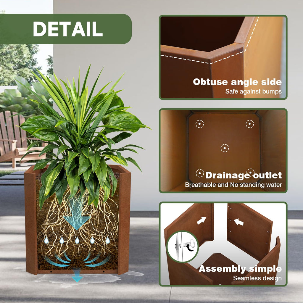 Corten Steel Planter Box 20"L x 20"W x 20"H Large Square Steel Planter Box