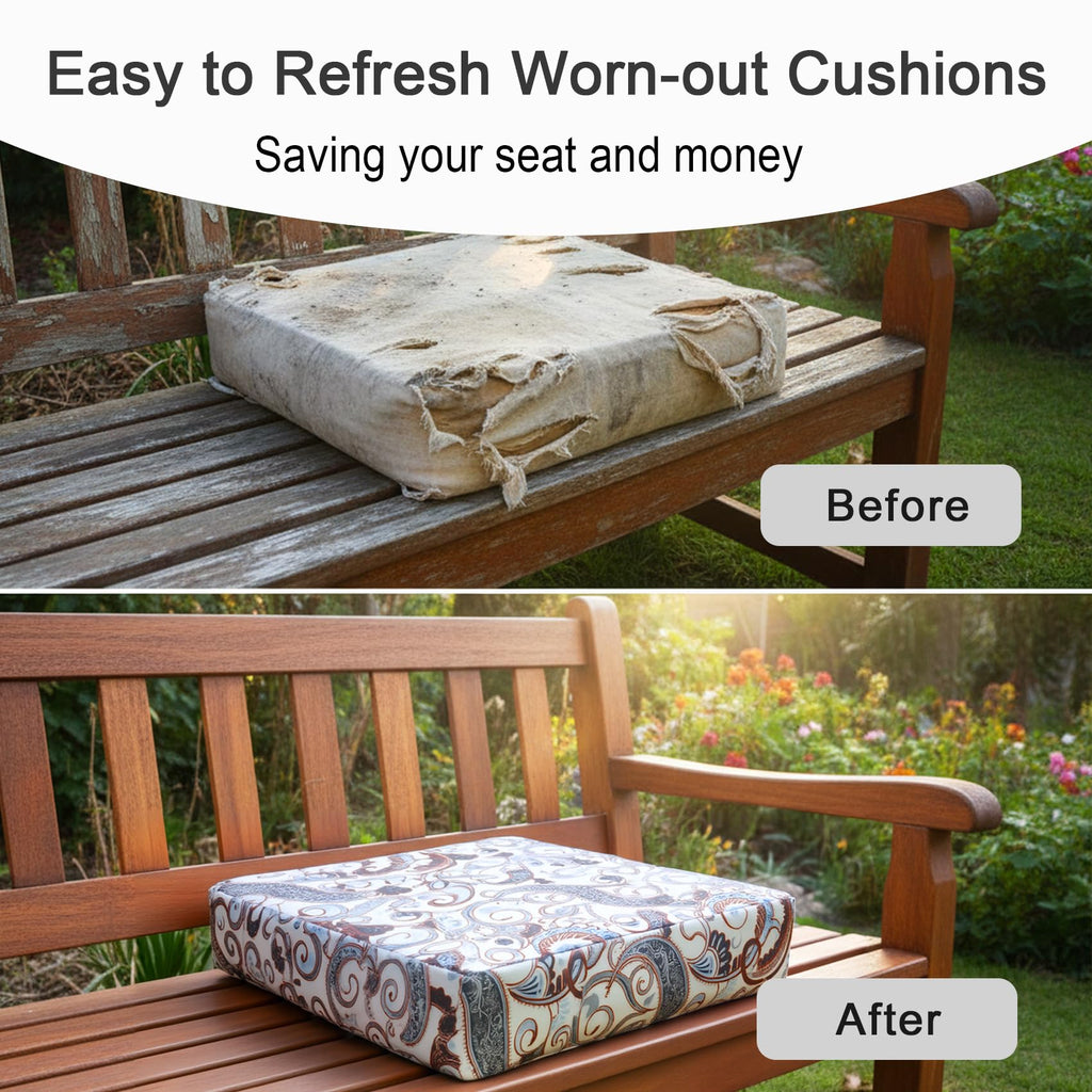 Patio Outdoor Chair Seat Cushion Covers Set 4 Water Repellent Cushion Slipcover with Zipper and Tie, Replacement