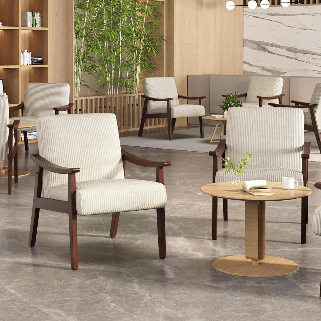Accent Chairs, Mid-Century Faux Leather Armchairs, Beige - Set of 2