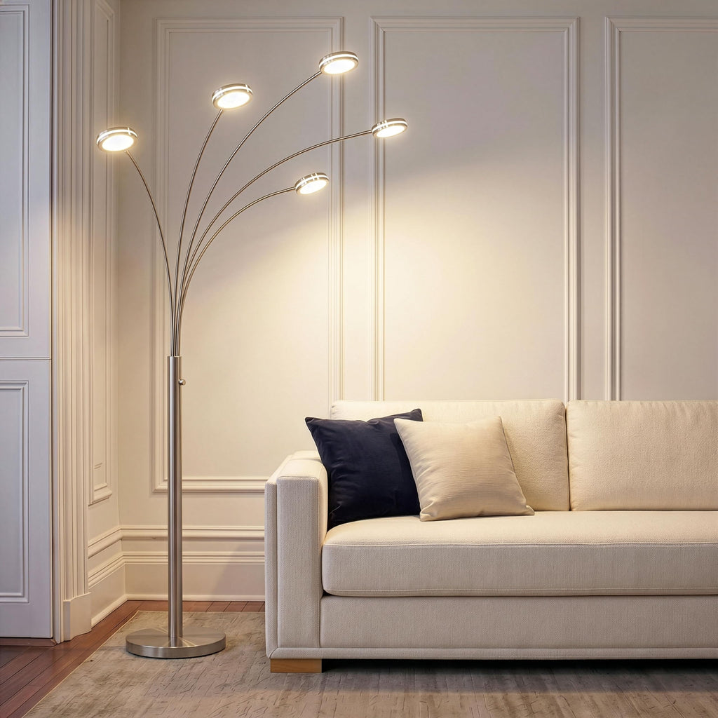 Orion Arc Floor Lamp, Tree Floor Lamp with 5 Adjustable Arms, Multi-Head Standing Lamp with Flexible Rotating LEDs