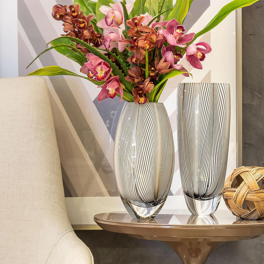 Murano Style Glass Vase Hand Blown White Feather Pattern Effect Home Decor | Hand Blown Glass Vase, Decorative Table