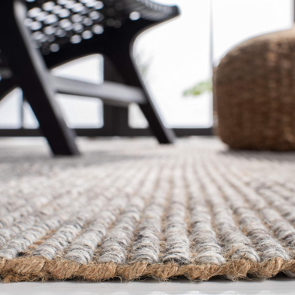 Area Rug - Natural Fiber Collection - Large - Grey & Natural, Handmade Woven Jute, Fringe Detail, Ideal, Dining