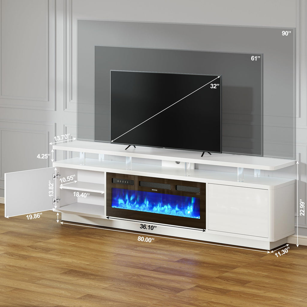 80" Fireplace TV Stand with Double LED Lights for TVs UP to 80", Electric Fireplace Entertainment Center with Storage