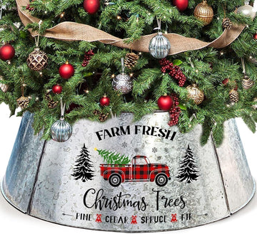 Christmas Tree Collar 29 Inch Diameter Base, Large Metal Tree Collar for Pencil Tree, Christmas Truck Decorations