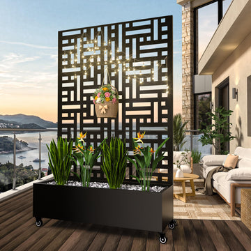 Metal Planter Box with Trellis Outdoor, 72"x47"x16" Galvanized Raised Garden Bed with Privacy Screen & Drainage Holes