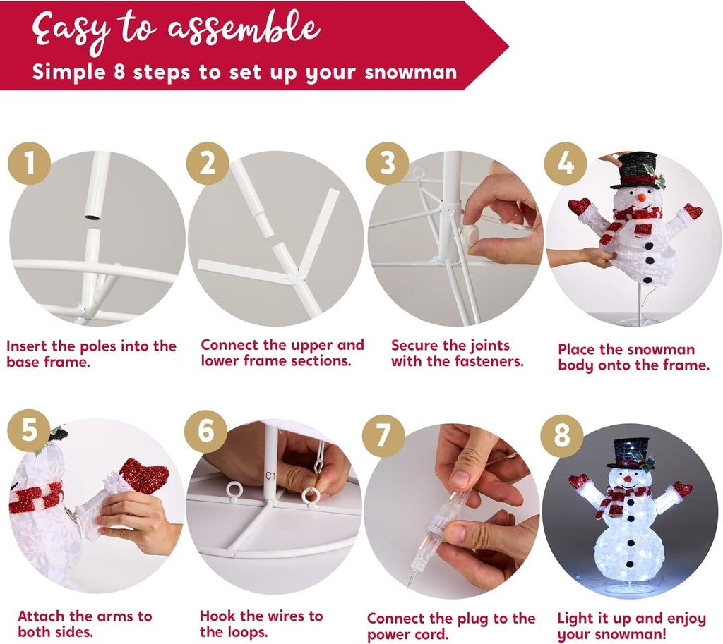3 Pcs 3D Christmas Collapsible Snowman Yard Light 270 Pre-Lit LED Cool White Lights for Indoor Outdoor Garden Holiday