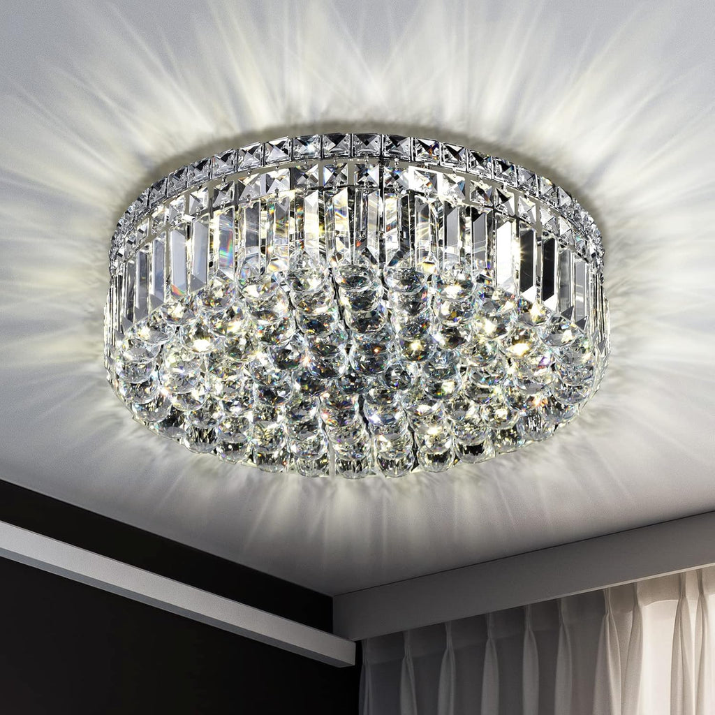 6-Lights Crystal Flush Mount Chandelier Light Fixture with K9 Crystals Modern Ceiling Lights Elegant Pendant Lamp for