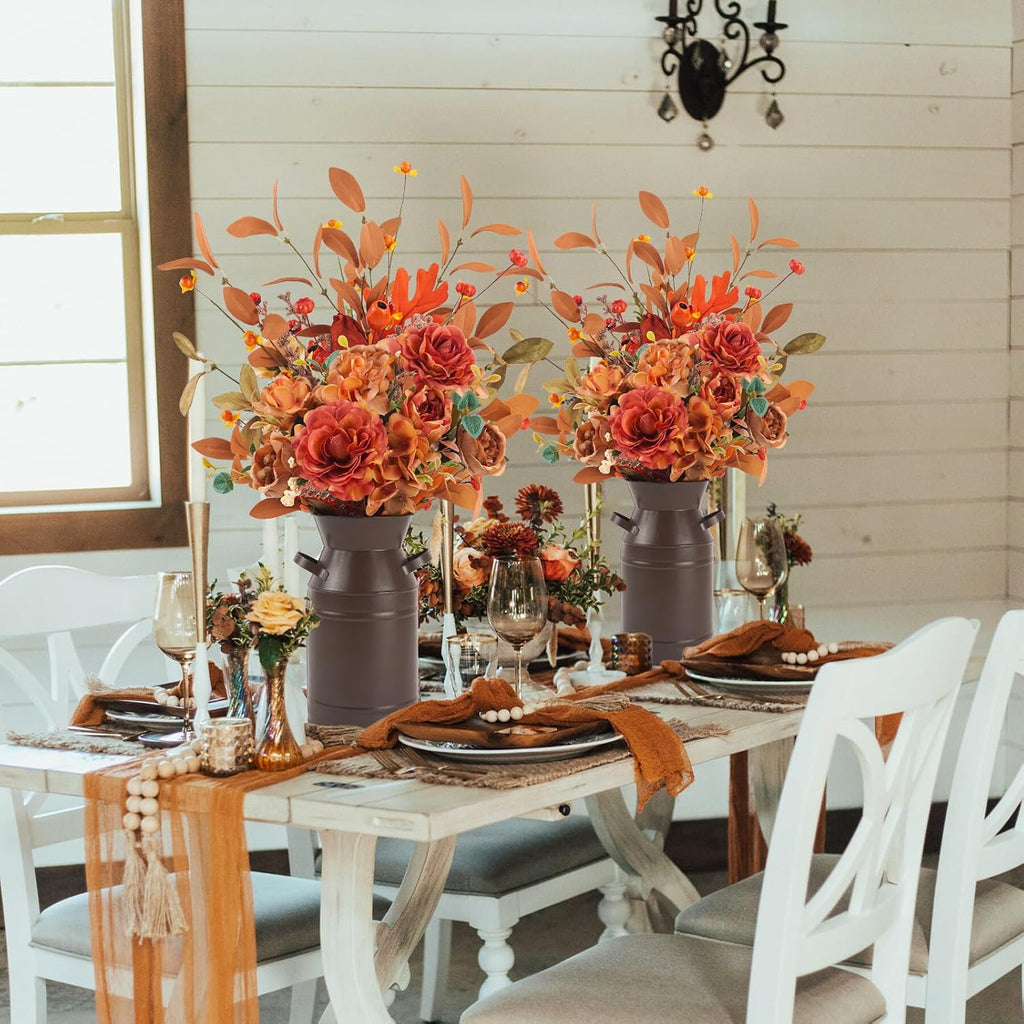 Artificial Fall Flowers with Metal Pot, Hydrangea Arrangement
