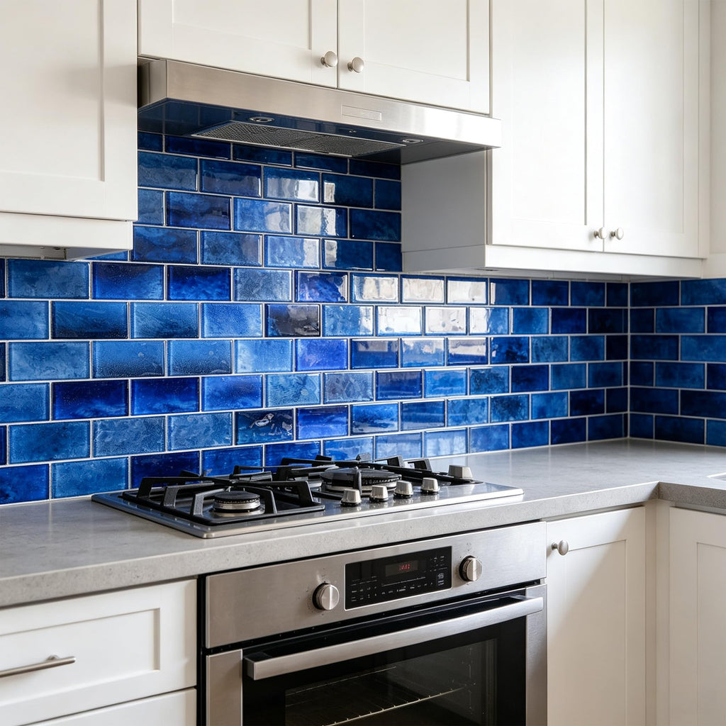 Glass Mosaic Tiles Backsplash, Blue Subway Glass Tile