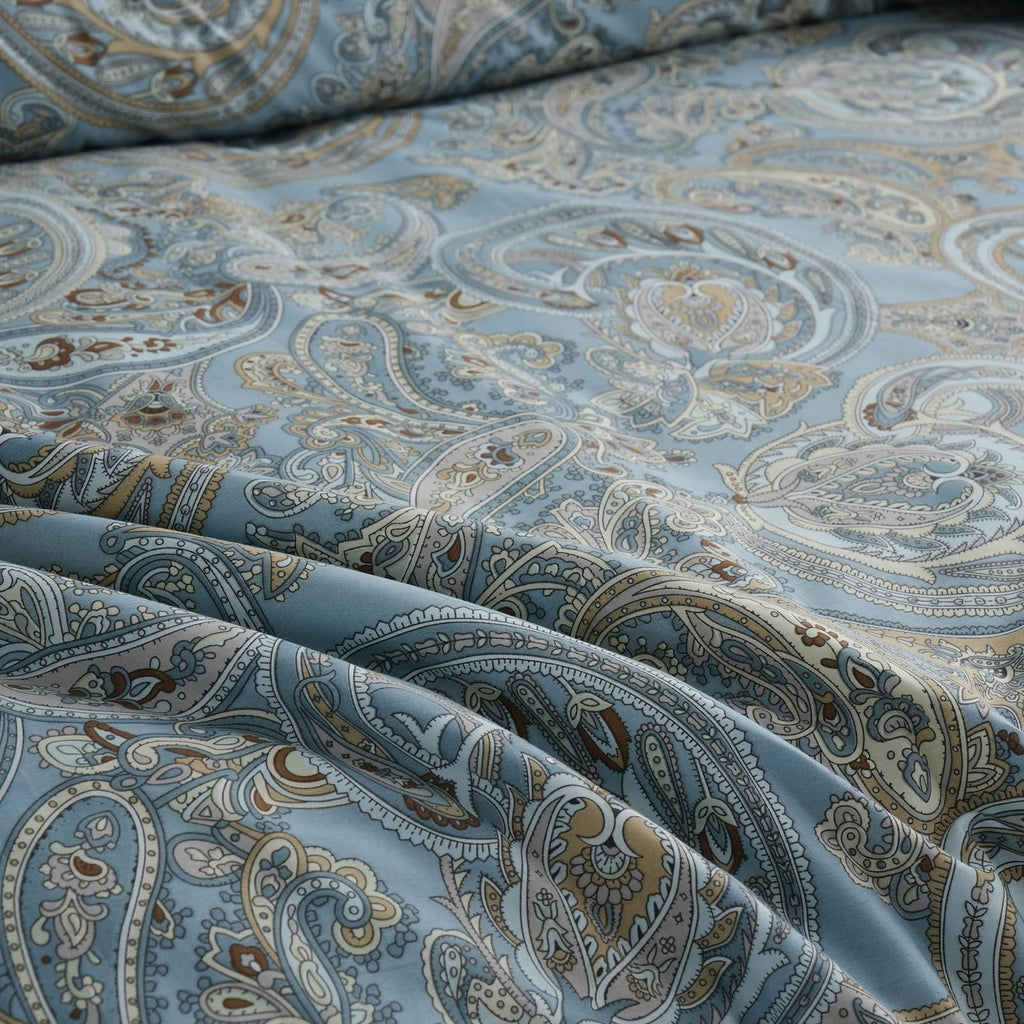 Blue Paisley Comforter Set Queen, 100% Cotton Boho Paisley Pattern Comforter Set 3 Pcs Soft Cotton Lightweight