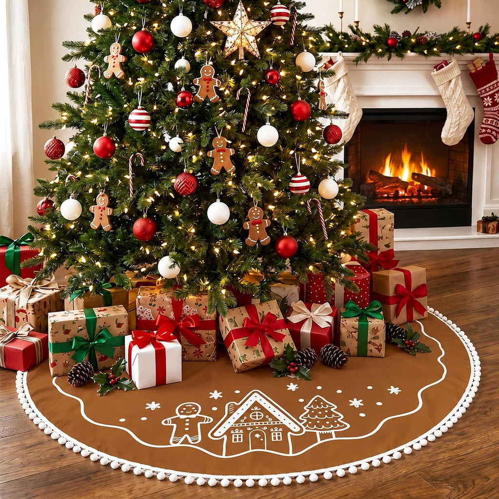 48 Inch Gingerbread Man Christmas Tree Skirt Rustic Brown Mat Decor