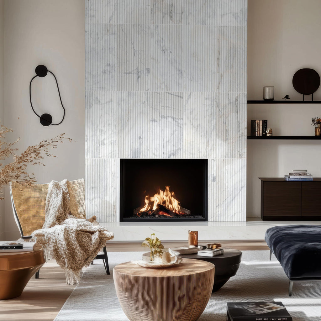 Ribbed Elegance 12x24 Honed Fluted Marble Wall Tile - Natural Stone for Shower, Fireplace, Bathroom Accent