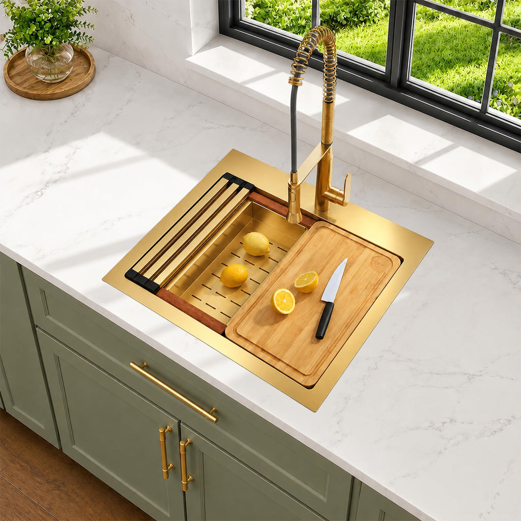 25 Inch Gold Drop- Sink, 16 Gauge Workstation Sink