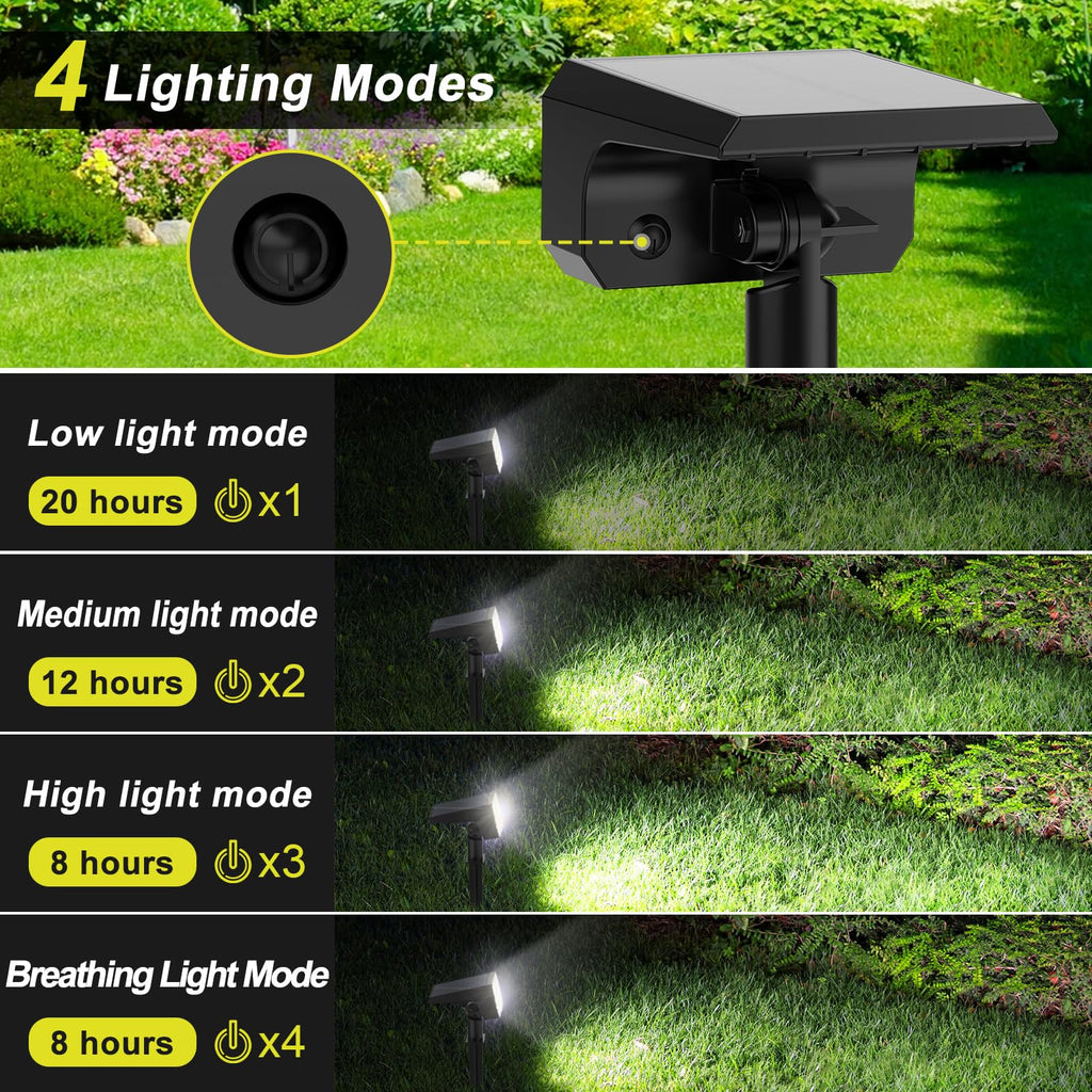 Spot Lights Outdoor, 4 Pack Outdoor Solar Lights for Yard, 4 Lighting Mode Solar Landscape Spotlights with Auto