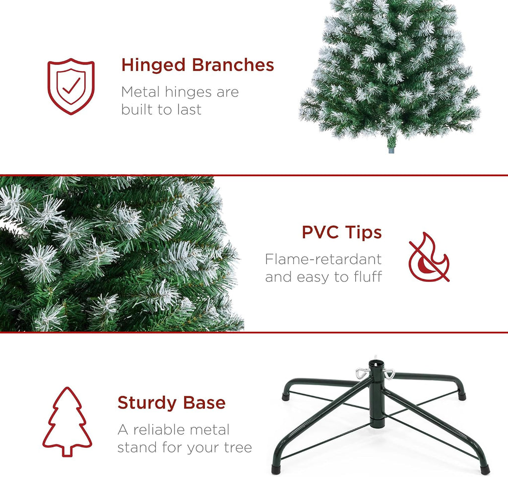 Artificial Frosted Christmas Tree, Premium Unlit Realistic Spruce Holiday Décor w/Dense Branches, Metal Base