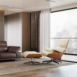Modern Chaise Lounge Chair and Ottoman — White Leather