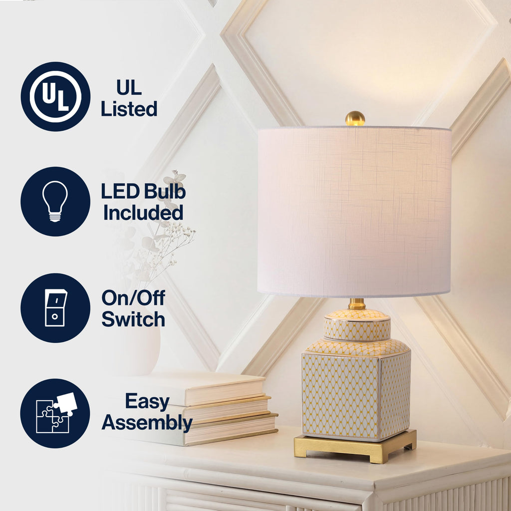 Cleo 21.5" Yellow & White Ceramic Table Lamp with Brass Base