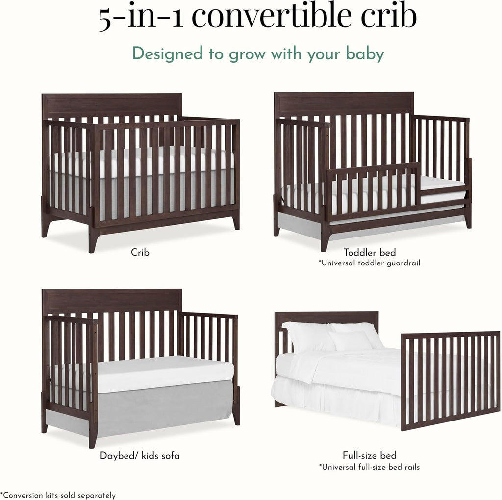 Atlas 5-in-1 Convertible Full-Size Baby Crib in Chestnut, GreenGuard Gold & BSA, Timeless Modern Minimalist, 3