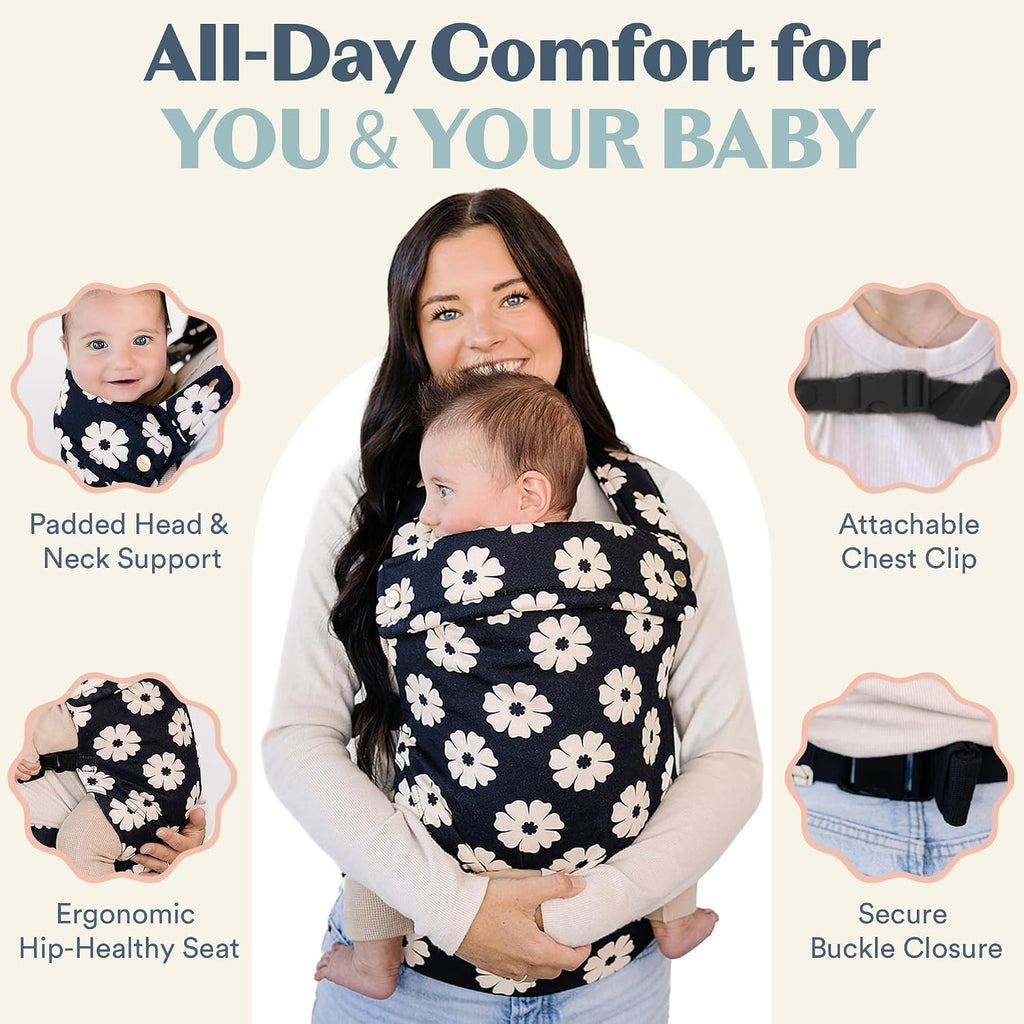 Ergonomic Hip-Healthy Baby Carrier Floral, Front-Back Carry, 7-35 lbs Black