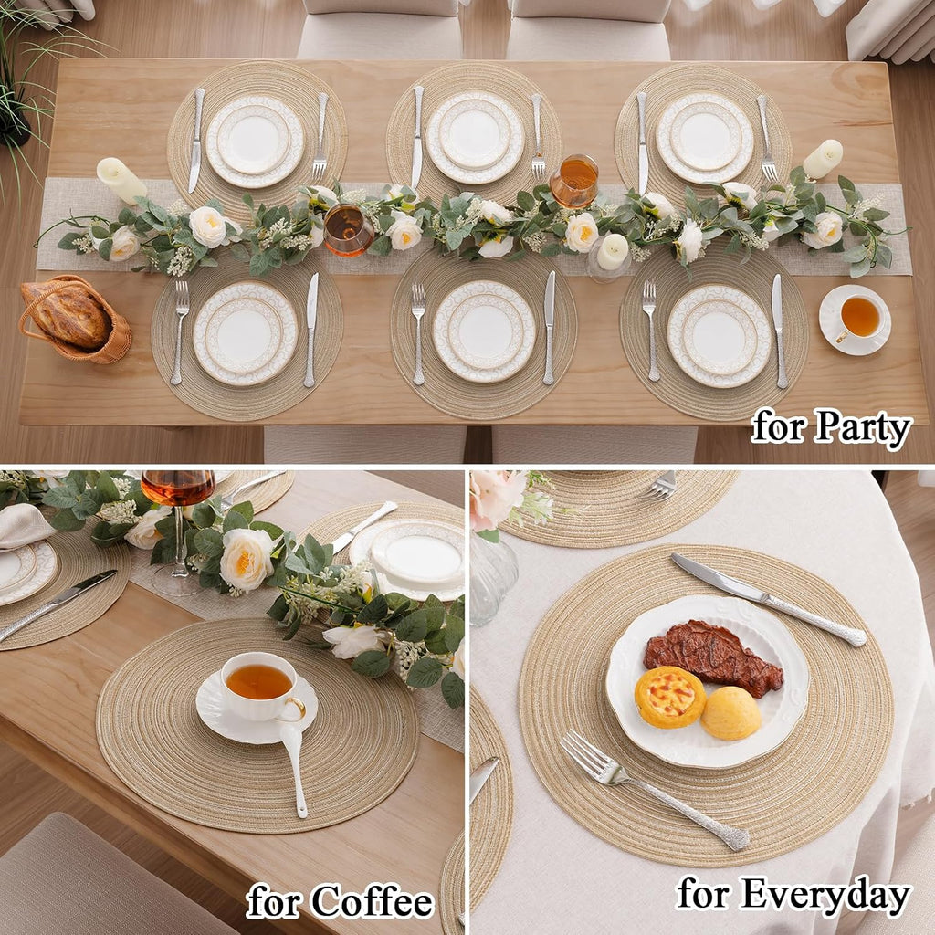 Round Braided Placemats Cotton Fabric Round Table Mats Non Slip Washable 15 inch Round Place Mats Home Party - Set of 8