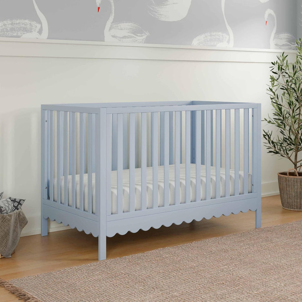Sammy Scallop 4-in-1 Convertible Baby Crib, Powder Blue | GREENGUARD Gold Certified, Converts to Toddler Bed & Daybed