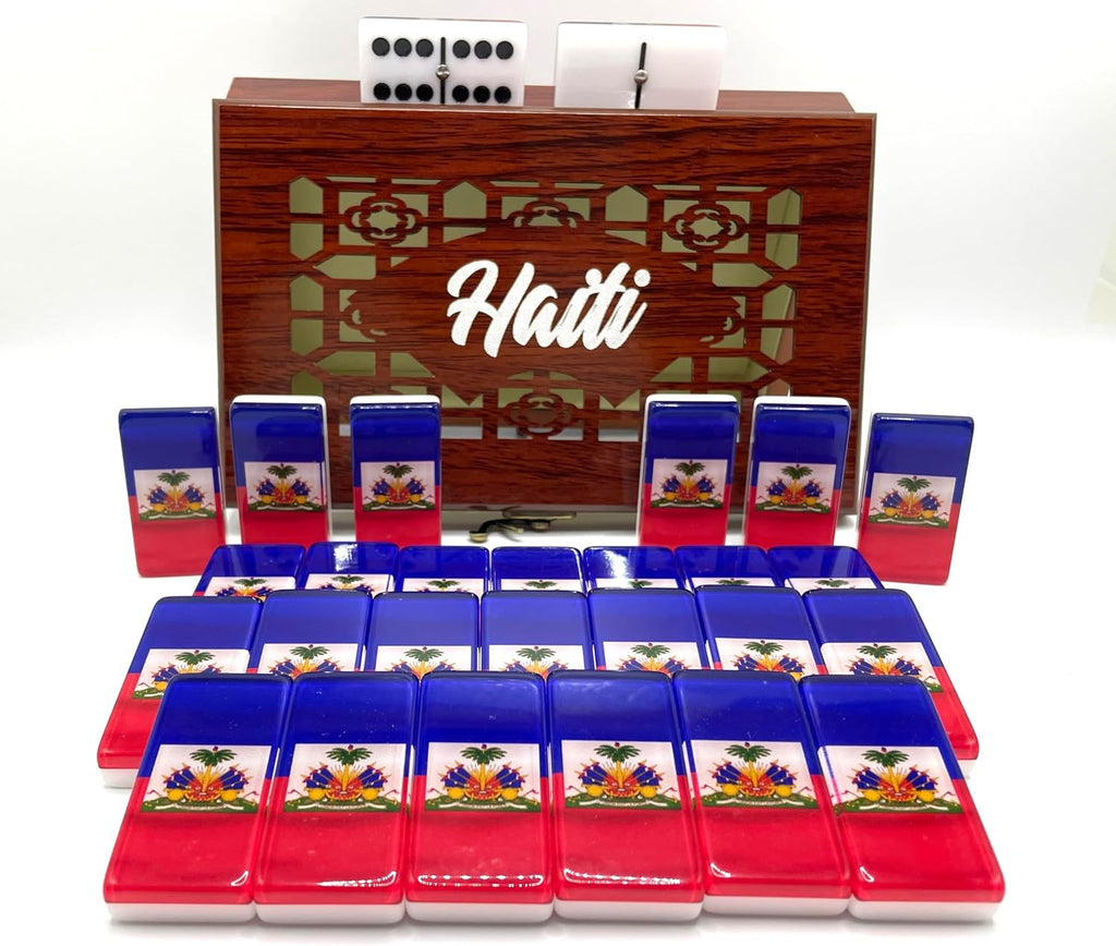 Haiti Flag Premium Edition Haitian Flags Dominoes Set Deluxe - Double Six Domino Adult Tiles with Haiti Flag Design