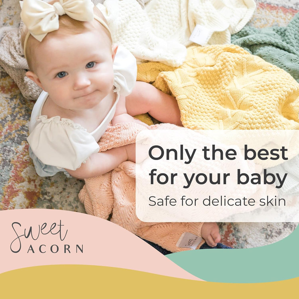 Knit Baby Blanket in Elegant Pattern, Organic Cotton Blankets for Crib or Stroller, Receiving Blankets - Butter Yellow
