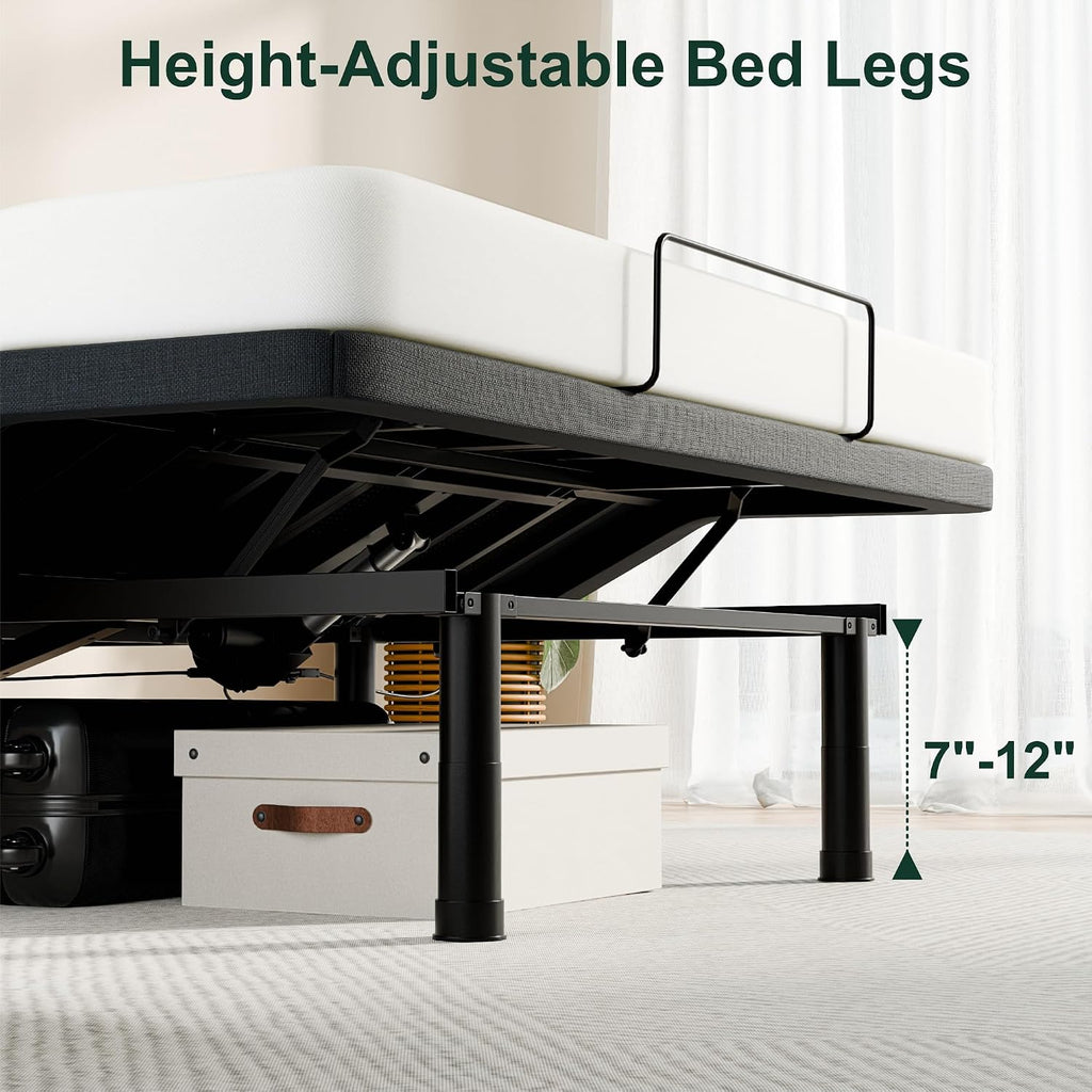Queen Adjustable Bed Frame, Wired Remote Control, Independent Head and Foot Incline, Electric Bed Frame Base