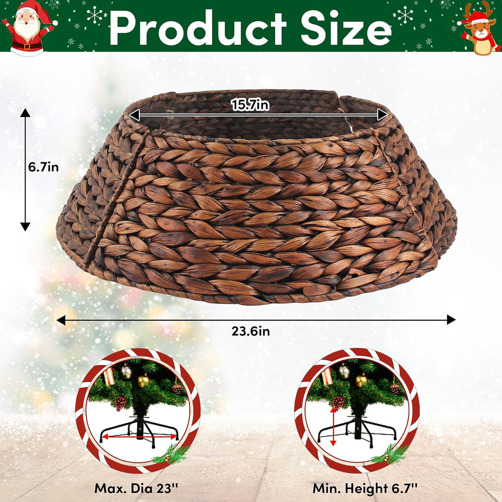 Christmas Tree Collar, 24'' Woven Hyacinth Tree Collars for Artificial Trees, Scalloped Tree Collar Rattan Basket for